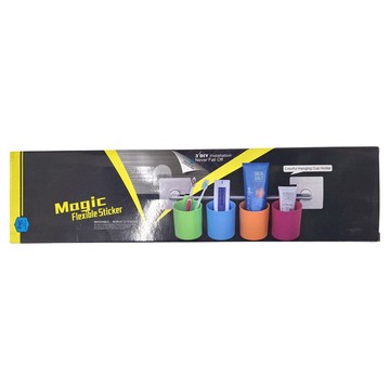 FAmILyLIFE 生活 炫彩多功能洗漱收納杯架 無痕貼式 SQ-5042 47.3 x 10.5 x 17.5cm 白色 + 銀色 漱口收納杯藍色 + 粉色 + 橘色 + 綠色 266g  藍色 + 粉色 + 橘色 + 綠色  1盒