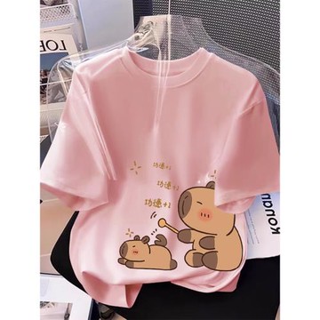 冰絲莫代爾涼感短袖t恤女夏季2026新款卡皮巴拉顯瘦正肩半袖上衣