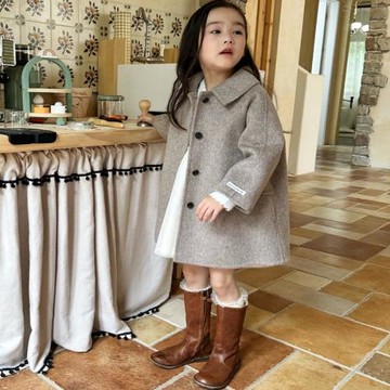 女童春秋款羊絨呢大衣兒童秋冬韓版洋氣中長款女孩中大童寶寶外套