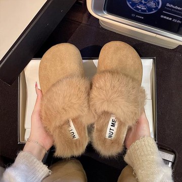 巨好看厚底加絨勃肯鞋包頭半拖鞋女外穿2025新款秋冬天毛毛棉拖鞋