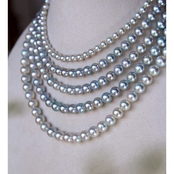 日本 Akoya 天然海水珍珠 真多麻 珍珠 項鍊 藍玫瑰 天然 無調色珍珠串鏈 優雅百搭