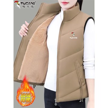 啄木鳥加絨棉馬甲女2025秋冬新款中老年媽媽外穿保暖背心馬夾外套