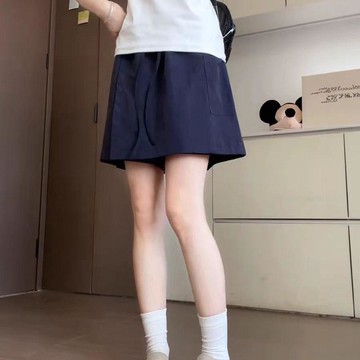 爆款直降價 寬褲 顯瘦 寬褲裙 短褲裙  藏青色輕薄工裝裙褲女夏季薄款大碼胖mm高腰顯瘦寬鬆短褲五...
