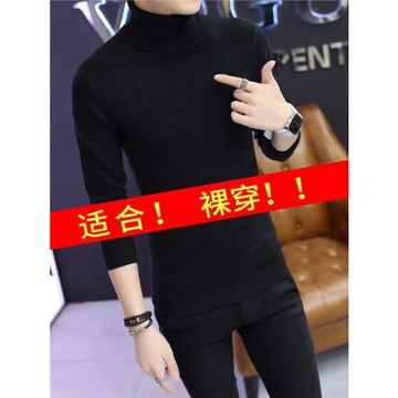 高領毛衣男韓版修身秋冬中領針織衫2024新款打底衫黑色男士羊毛衫