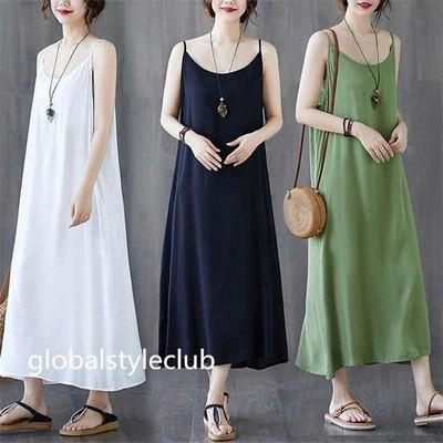 キャミソールワンピース レディース インナーワンピース ワンピース キャミワンピ 無地 綿麻調 綿混紡 ロング丈 ペチコート インナー キャミソール 吊りスカート 通販 Lineポイント最大get Lineショッピング