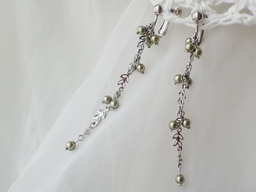 花草風　水晶珍珠　施華洛世奇元素　夾式 耳環 (一對)