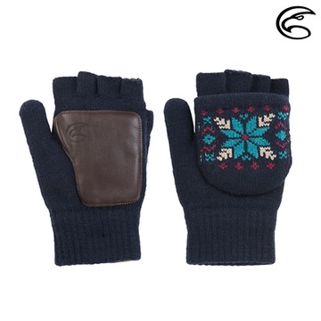 【ADISI】美麗諾羊毛露指翻蓋保暖手套(女版) AH21046 / 丈青