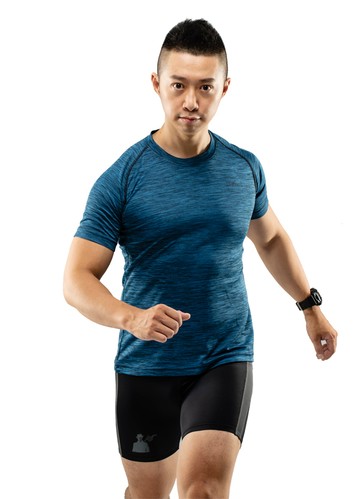 Aaron1982 時尚運動麻亞萊卡彈性極速排汗衣(深藍)