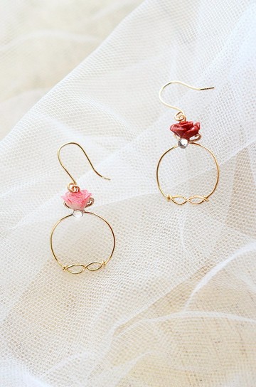 玫瑰花鑽戒 14K包金耳環/耳夾