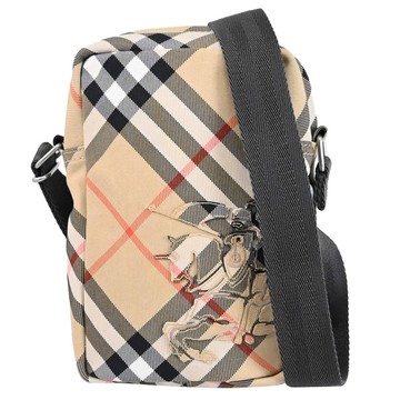 BURBERRY 8097637 格紋戰馬徽標拉鍊斜背小包/手機包.卡其
