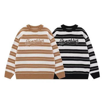 美式復古秋冬季字母圓領毛衣男 慵懶風高級感潮牌情侶裝針織衫外套