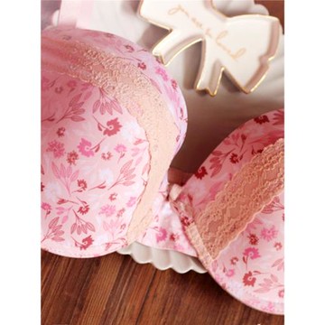 歐碼深杯碎花大罩杯直立棉文胸85D90C內衣薄款三排扣胸罩女性聚攏