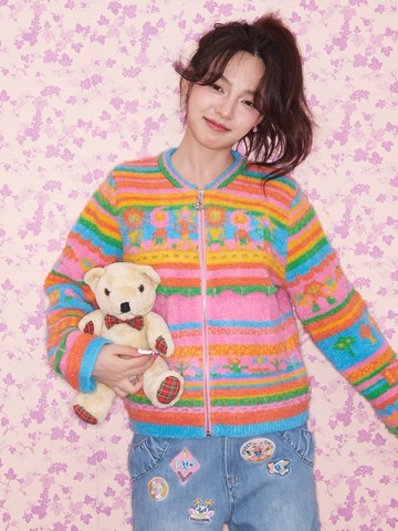 彩色樂園條紋毛絨針織開衫撞色童趣