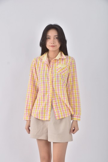 (S) 【依庭私服】ziranyuansu質感格紋粉色長袖上衣