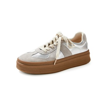 NG鞋特賣★Sabon綁帶異材真皮厚底餅乾休閒鞋 灰x銀色 (10331275)