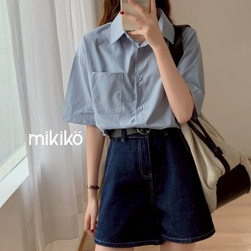 美木子｜短袖襯衫｜翻領襯衫 口袋襯衫 素面襯衫【T20406】前口袋襯衫 基本款襯衫 情侶款 寬鬆襯衫 韓版襯衫