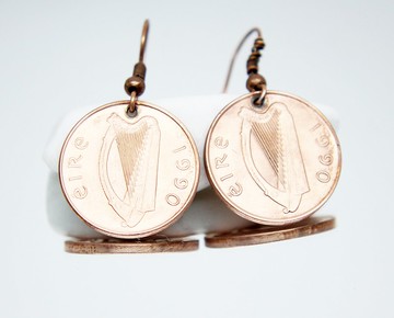 硬幣圈耳環 硬幣吊式耳環 迷你硬幣耳環 小硬幣耳環