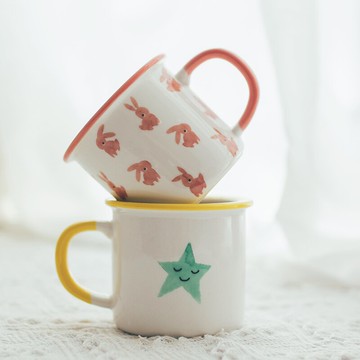 半宅兒童陶瓷馬克杯創意禮品情侶咖啡杯可愛童趣早餐牛奶果汁水杯