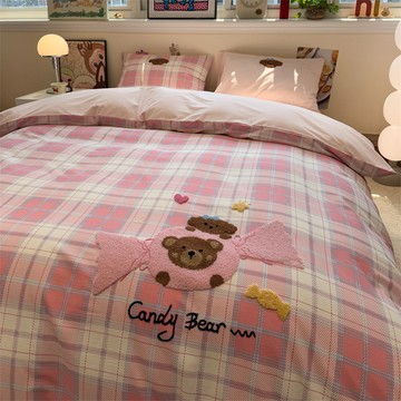 秋冬新款A類床包組 卡通全棉磨毛床包四件組 原創毛巾繡四件套 純棉100 棉 床上四件套