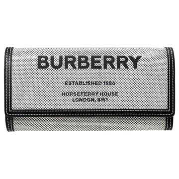 BURBERRY 8044349 HALTON 帆布拼接翻蓋釦式長夾.黑/咖
