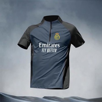 歐冠皇馬同款速干球衣夏季男子健身運動足球運動健身半拉鏈短袖T
