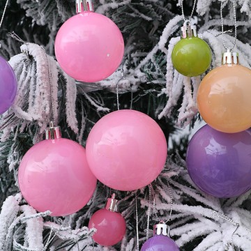 洛陽牡丹 耶誕節裝飾品6/5/3CM塑膠馬卡龍色系聖誕球聖誕樹掛件