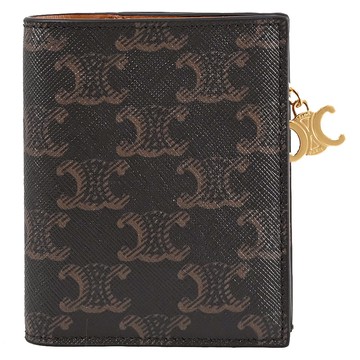 CELINE TRIOMPHE 經典印花吊飾標誌對開扣式短夾.深咖