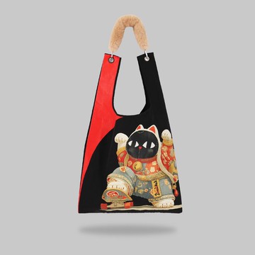 Skateboarding Lucky Cat Toby Bag | 配可拆仿毛肩帶