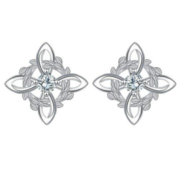RJ New York 花之精靈四葉花瓣水鑽s925銀針耳環(銀色)