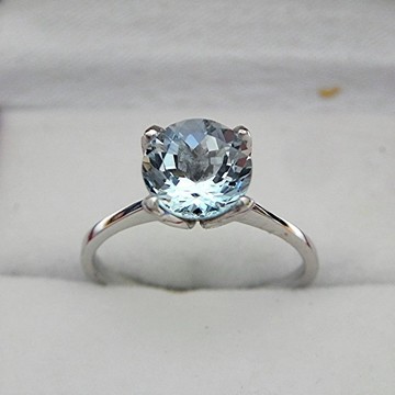 14K 白 K 金 Tulip 造型戒指，鑲嵌一顆 8mm 圓形藍色海藍寶石，重達 2.01 克拉，商品編號：1367a