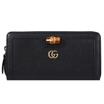 GUCCI 658634 Diana GG 竹節飾扣荔枝皮革ㄇ字拉鍊多卡長夾.黑色