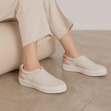 波狀橫帶-後跟撞色休閒鞋-杏色