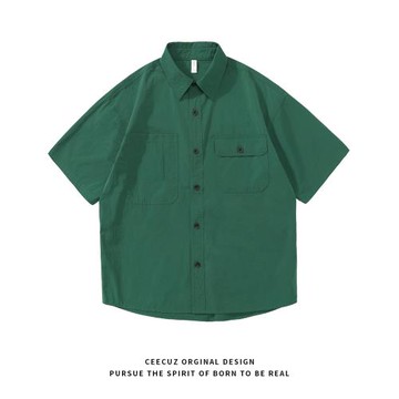 Ceecuz速干涼感夏季輕薄工裝襯衫男美式潮牌寸衫透氣輕薄短袖襯衣