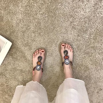 泰國涼鞋女款2024夏季波西米亞風平底三亞旅游海邊度假負跟沙灘鞋