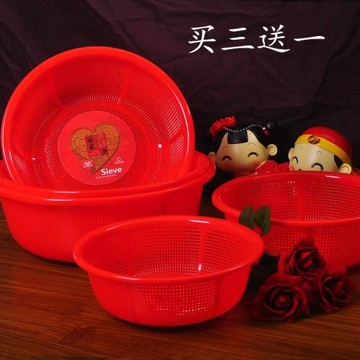 結婚喜慶大紅新娘陪嫁圓篩大紅篩 家用水果籃 水果瀝水籃