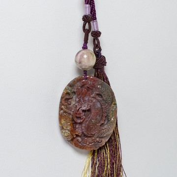 萬事興龍福滿滿 |七彩玉龍牌 綴彩色碧璽 玉髓 保平安 行車守護 掛件 車掛 天然石吊飾 4BA17-10