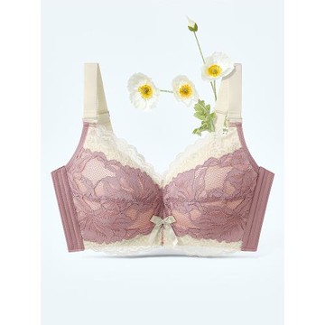 紫纖絲大胸顯小內衣乳膠文胸無鋼圈聚攏調整型大碼胸罩女薄款夏季