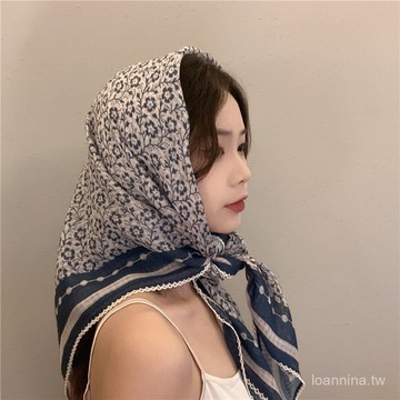 默契滿分💯 90cm大方巾高級感棉包頭女百搭多功能圍巾絲巾夏季外搭薄款披肩巾 KREW