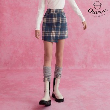 OUWEY歐薇 俏皮藍白格紋活片褲裙(藍色；S-L)3234162409