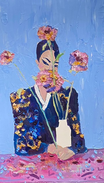 帶花的女人 原創油畫 野獸派藝術 馬蒂斯靈感 牆壁藝術 掛畫