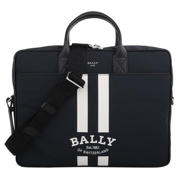 BALLY 白標槓條環保尼龍手提/斜背公事包(海軍藍)