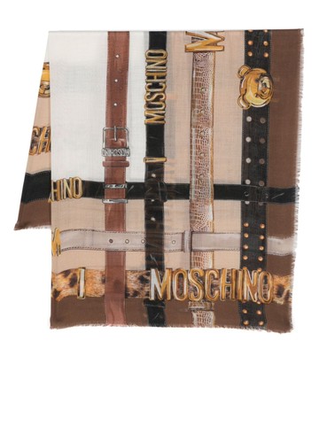 Moschino - belt-print fine-knit scarf - unisex - Wool/Silk - One Size - Brown