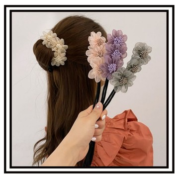 【現貨】盤髮神器 後腦勺盤髮器 髮飾 歐根紗花朵盤髮神器 盤髮器 丸子頭 髮飾 花苞頭 蓬鬆丸子頭 氣質髮飾 韓版盤髮器