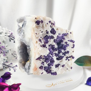 紫螢石共生水晶 微晶洞 礦脈 聚財 收藏 風水 原礦擺件 單品 禮物