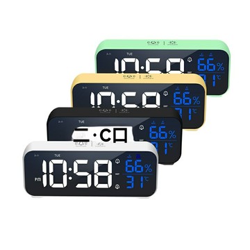【聲控夜光】LED鬧鐘 智能鬧鐘 溫溼度計 鏡面時鐘 桌面時鐘 電子鐘 常亮/聲控雙模式 臥室床頭必備