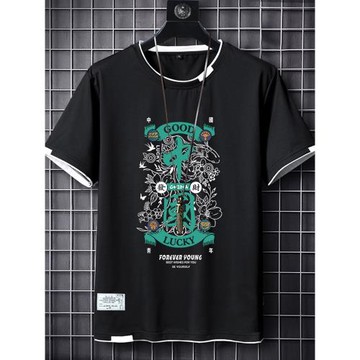 男士冰絲短袖t恤圓領國潮牌港風寬松潮流學生帥氣半截袖情侶衣服