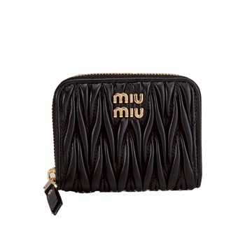 MIU MIU Matelasse納帕皮革拉鍊式零錢短夾(黑色)