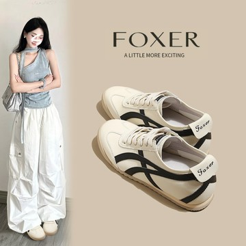 FOXER 女士運動鞋高品質皮革休閒運動鞋男士女士運動鞋輕便復古時尚情侶帆布鞋