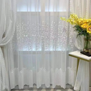 【台灣公司 可打統編】升級款刺繡玫瑰紗防曬隔斷防私密蕾絲紗簾臥室陽臺高檔白色薄紗簾 y8181