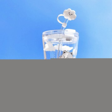 云朵小熊玻璃水杯學生女ins簡約吸管杯清新森系夏季韓版早餐杯子